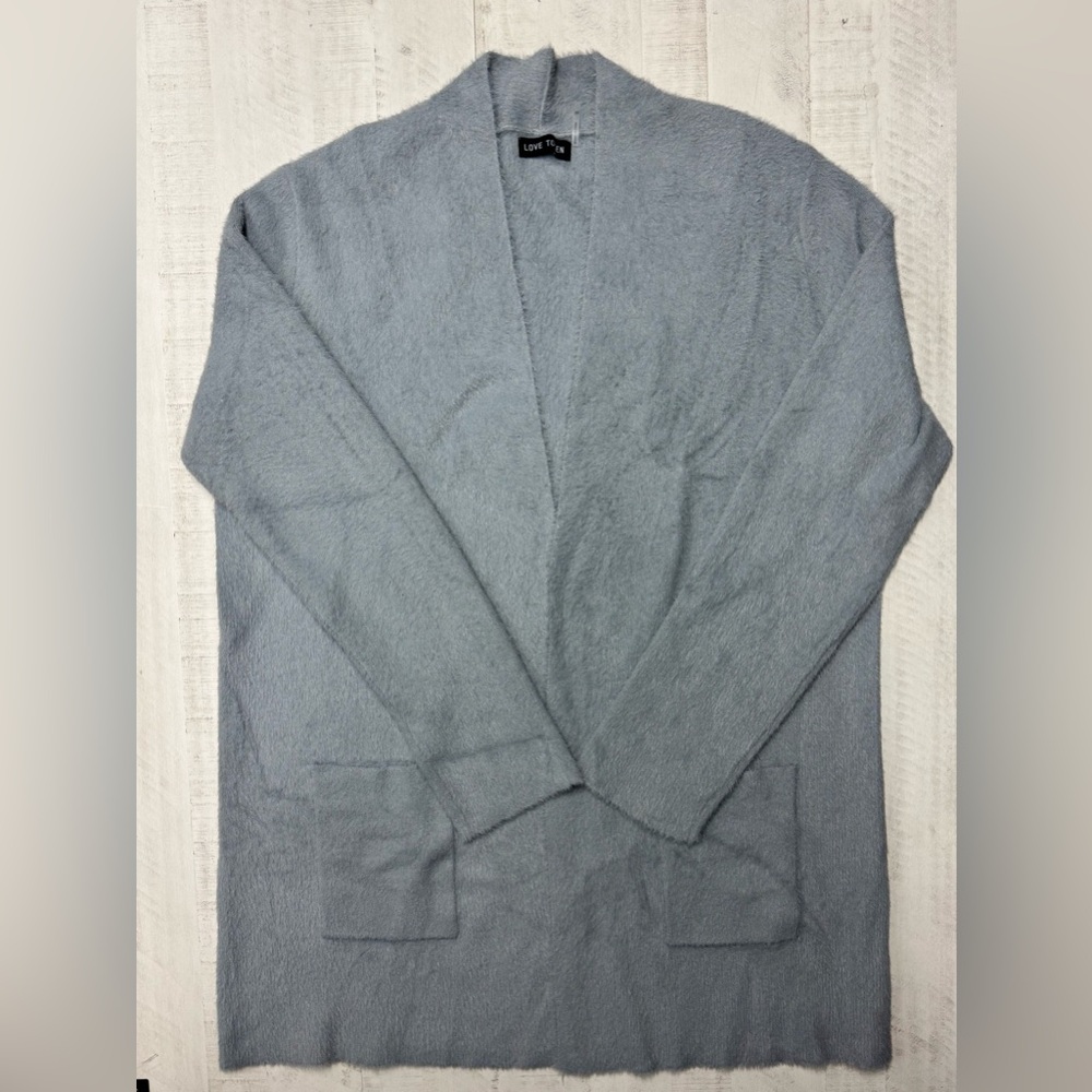 Love Token fuzzy cardigan Relaxed Cozy Open Cardigan Two front patch pockets,